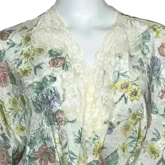 Adonna Vintage Floral Lace Trim Robe Kimono Style Belted Housecoat Size 1X - Picture 7 of 12